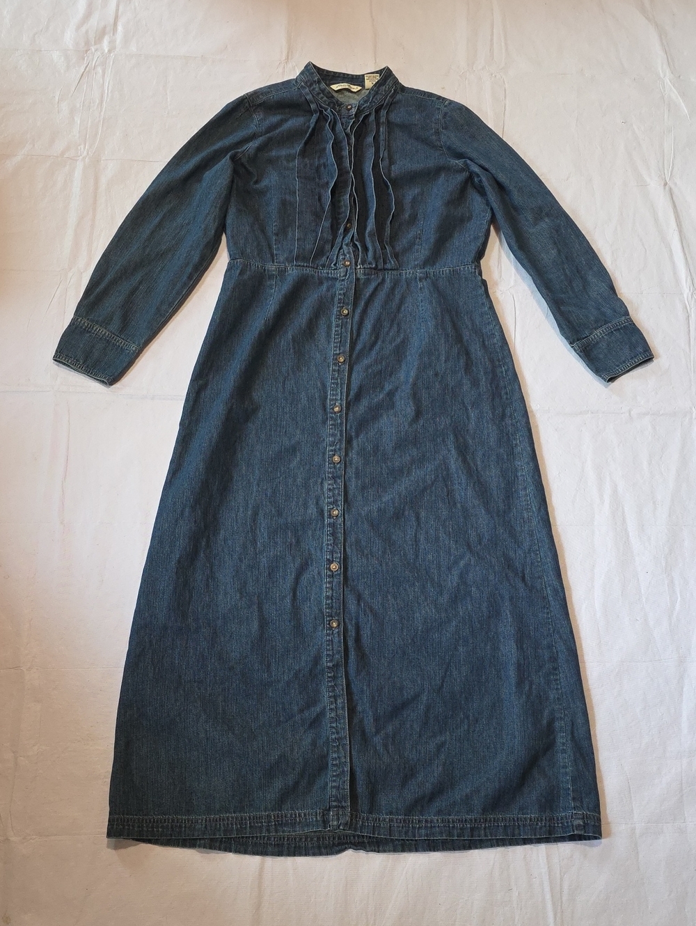 Eddie Bauer Women's‎ Modest Denim Maxi Dress Buttons Ruffles Cottagecore MP